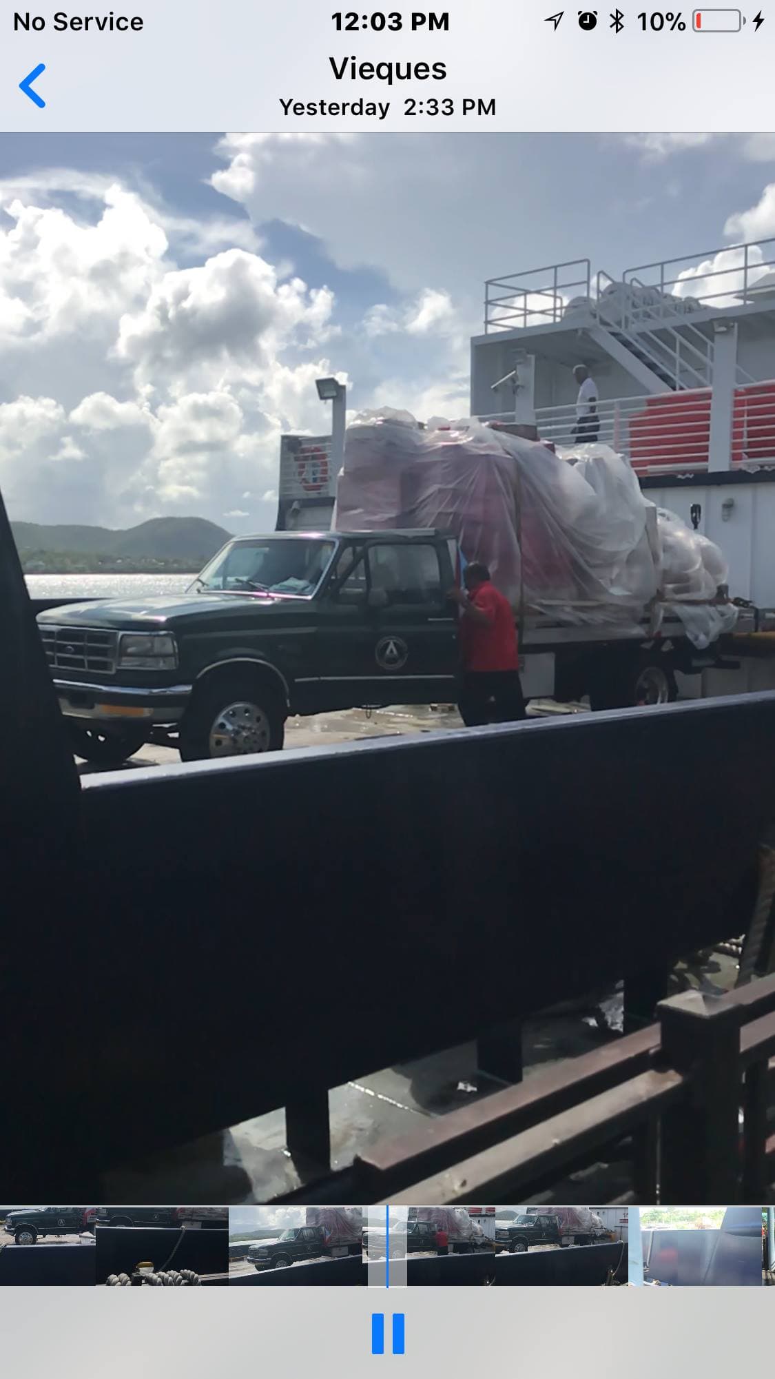 Alpha CREW truck loaded with pallets on the Vieques ferry